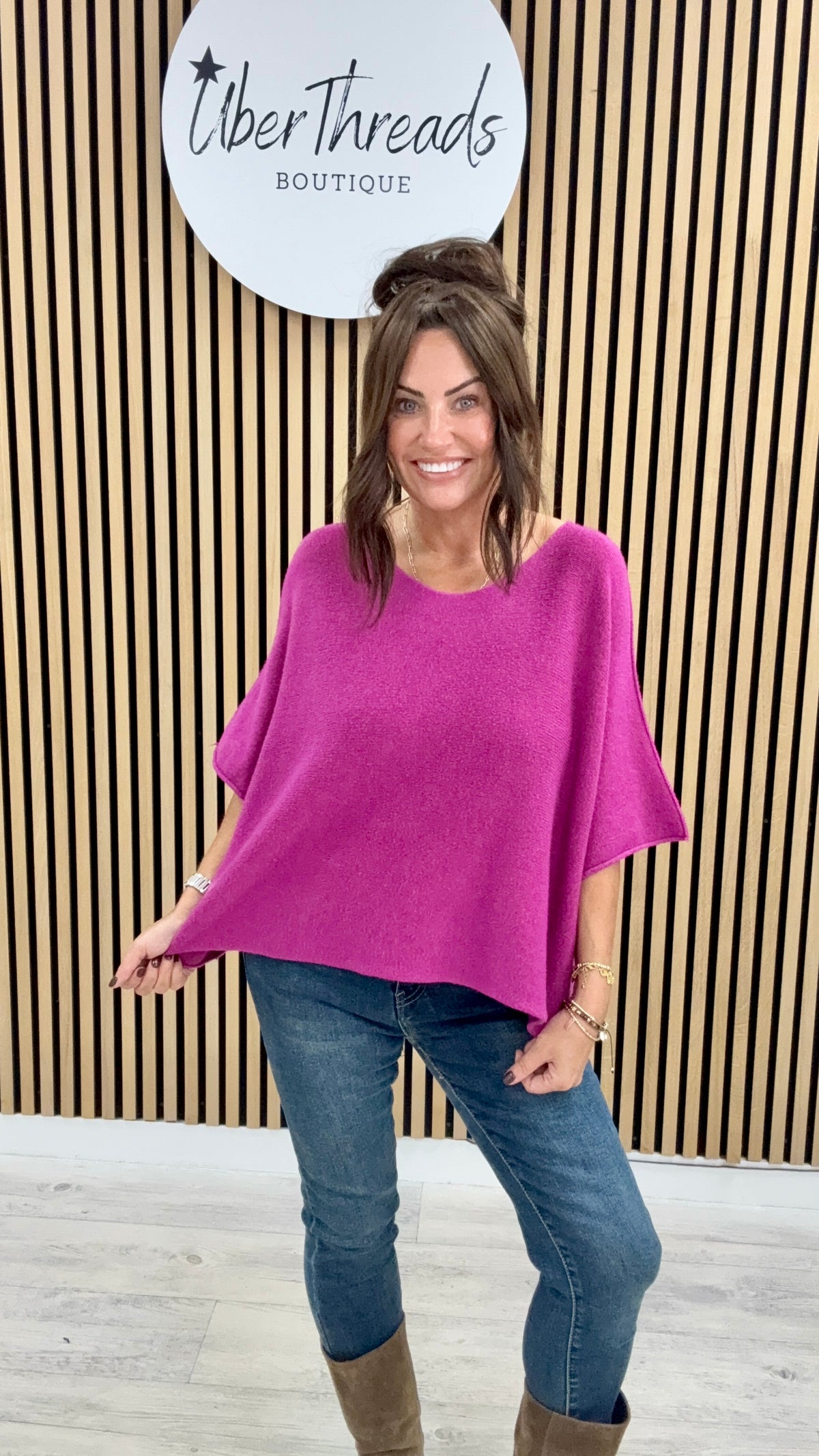 Gracie Crop Sleeve Knit - Magenta