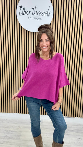 Gracie Crop Sleeve Knit - Magenta