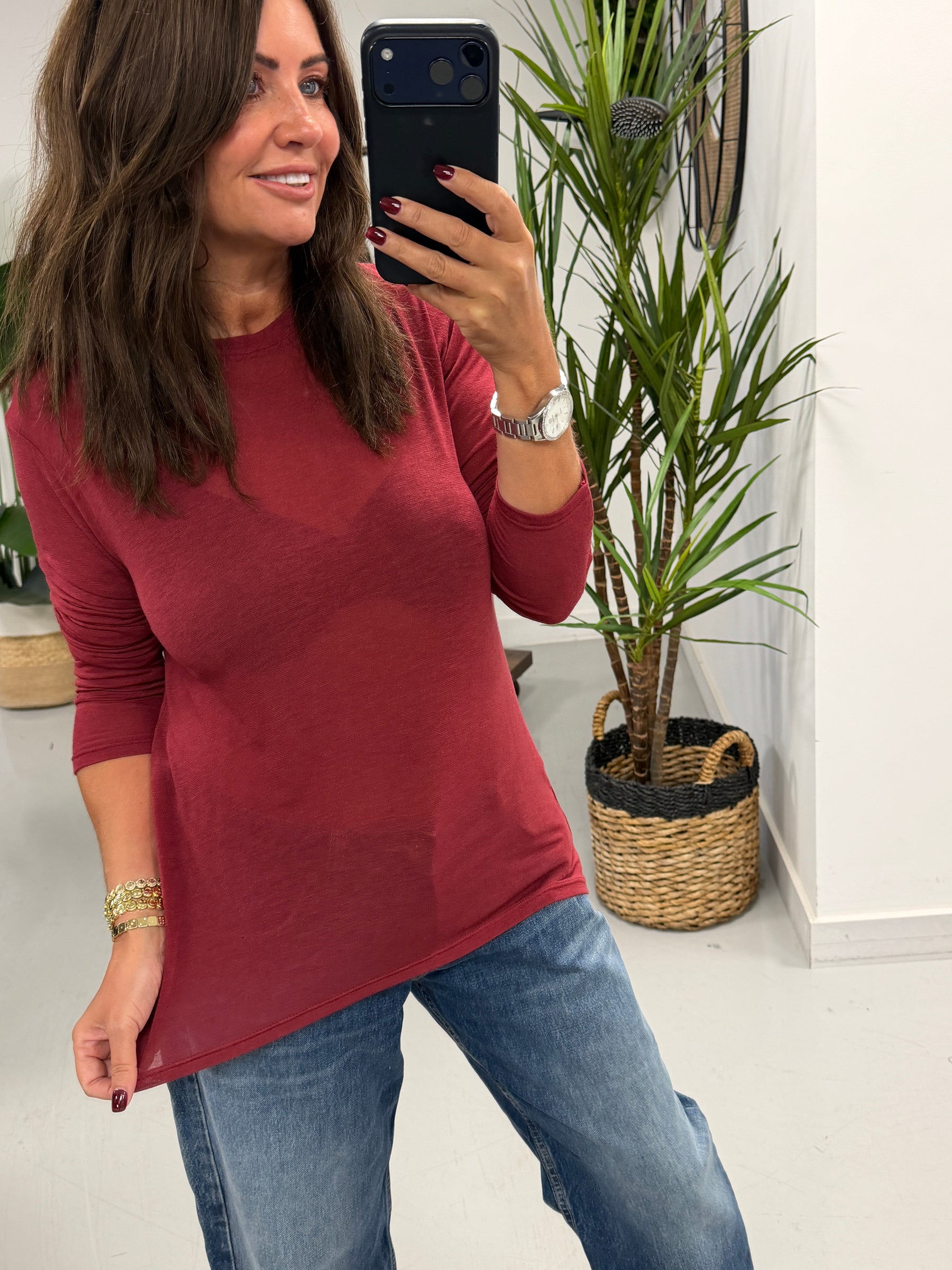 The Cashmere Blend Layering Top - Wine (Size 12-18)