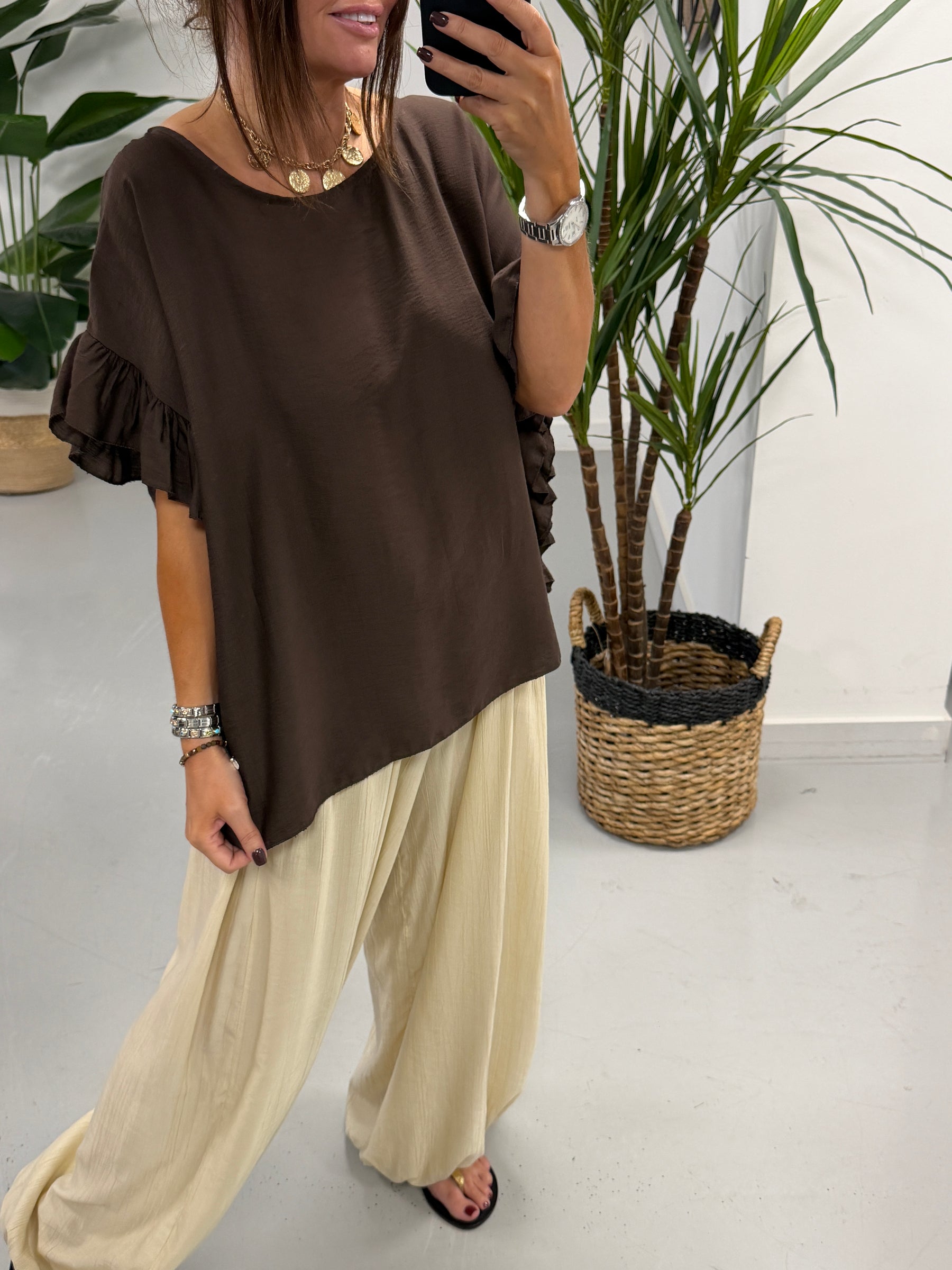The Side Frill Tunic - Chocolate