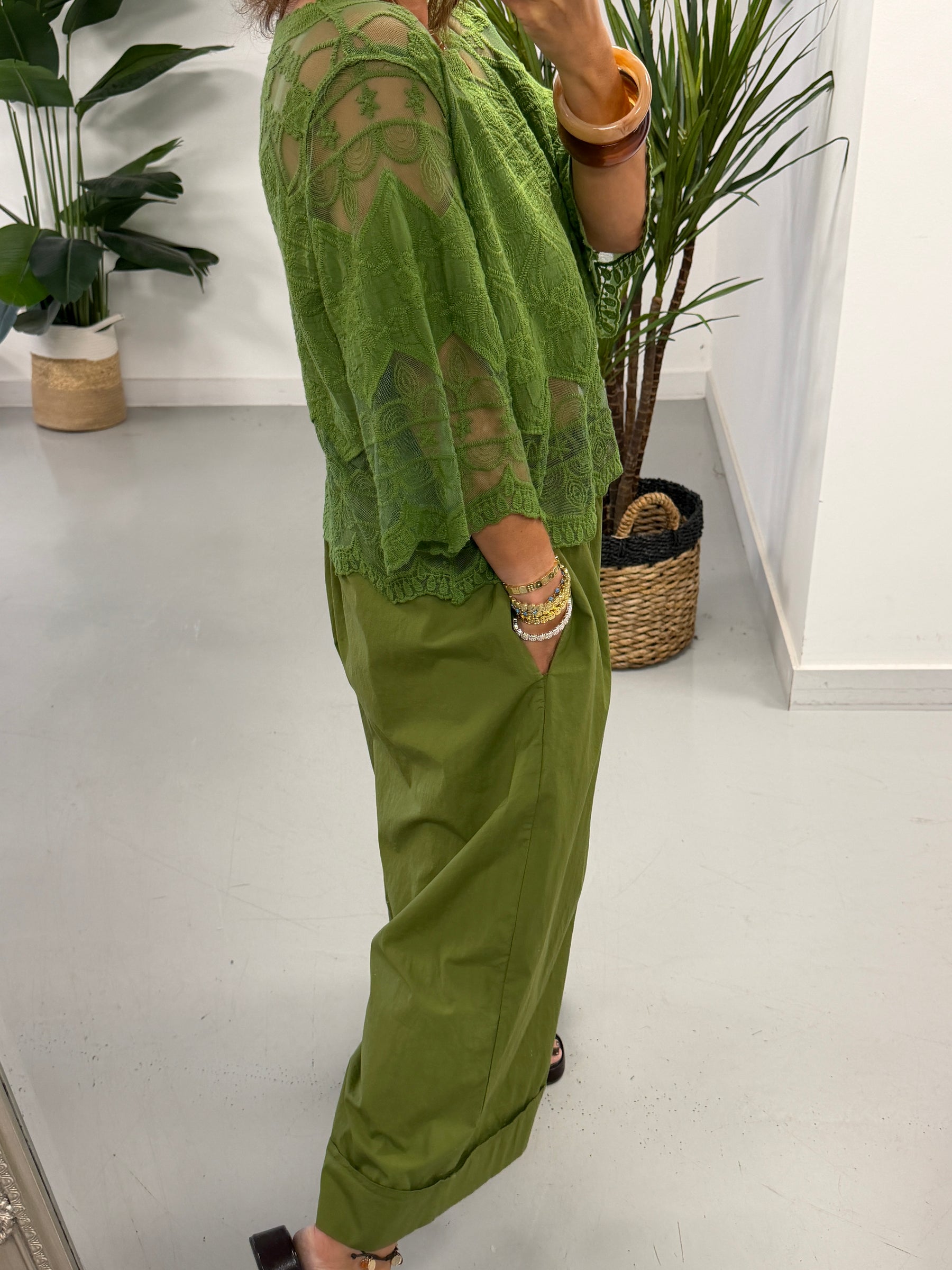 Seville Lace Top - Olive Green