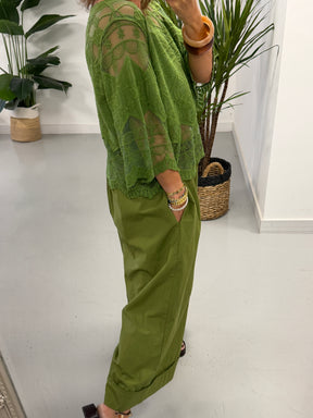Seville Lace Top - Olive Green