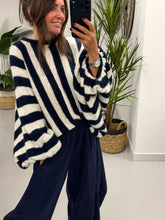 Zeta Otto Stripe Chunky Sleeve Knit - Navy (Size 10-18)