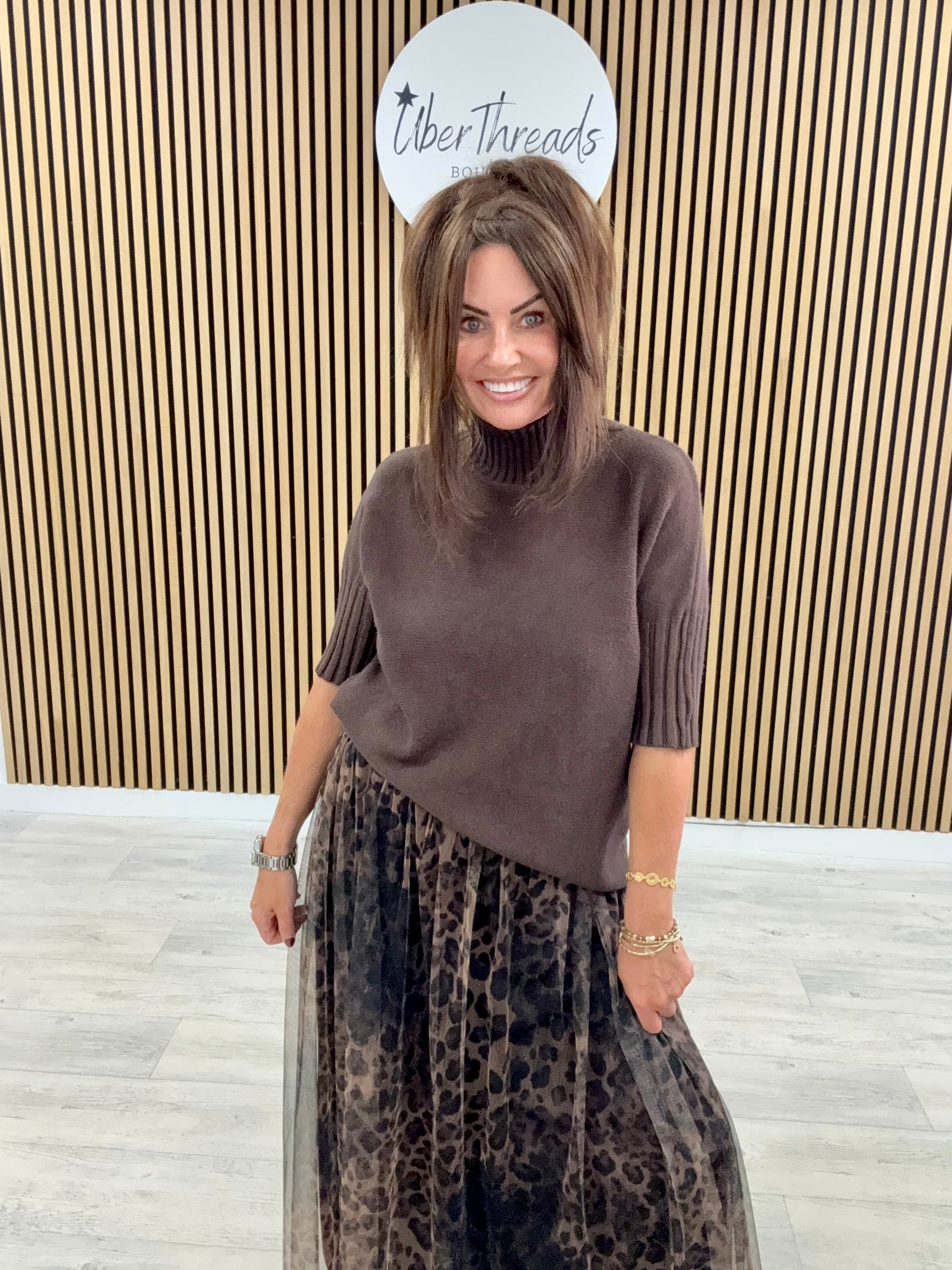 Crop Sleeve Knit - Dark Chocolate