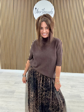 Crop Sleeve Knit - Dark Chocolate