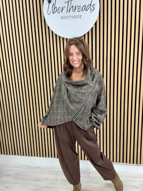 The Harris Asymmetric Zipped Jacket - Chocolate