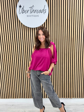 The Calle Cold Shoulder Soft Knit - Magenta
