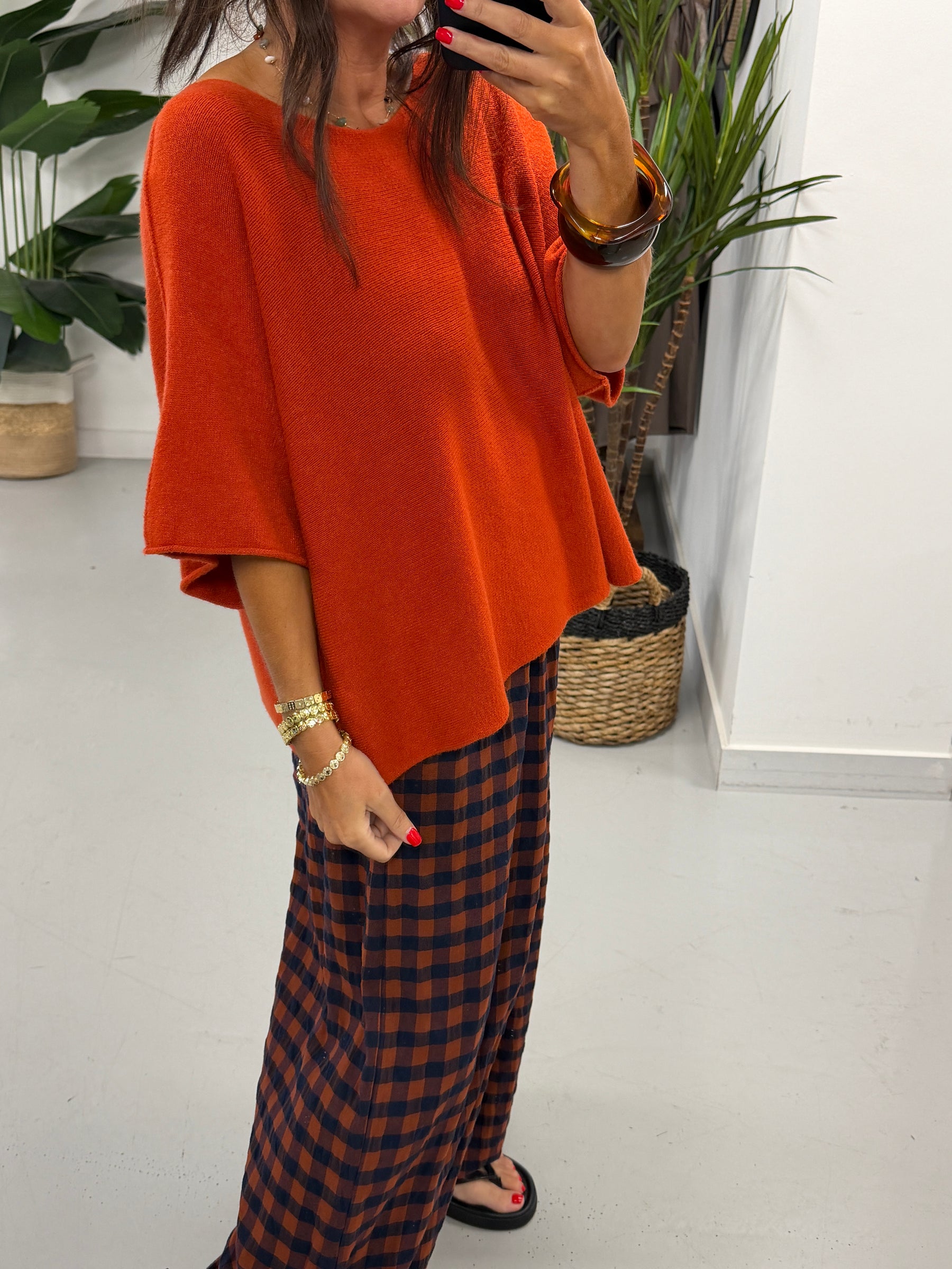 Gracie Crop Sleeve Knit - Rust