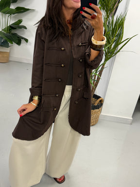 The Long Line Jersey Military Jacket - Chocolate