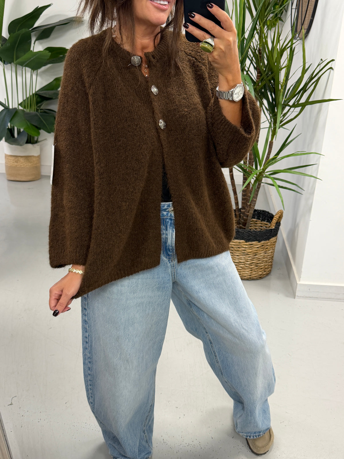 The Portobello Military Button Cardigan - Chocolate
