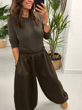 Button Front Balloon Cuff Joggers - Chocolate (Size 12-20)