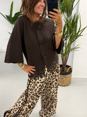 Chunky Button Lace Cardigan - Chocolate