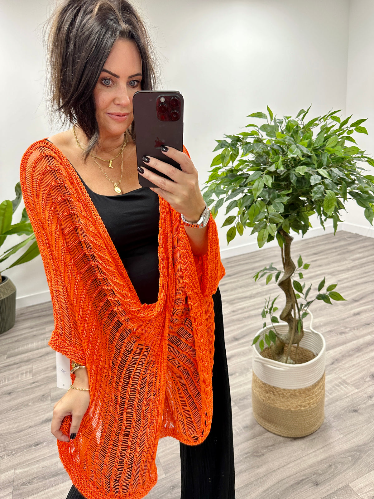 Knitted Twist Wrap - Orange
