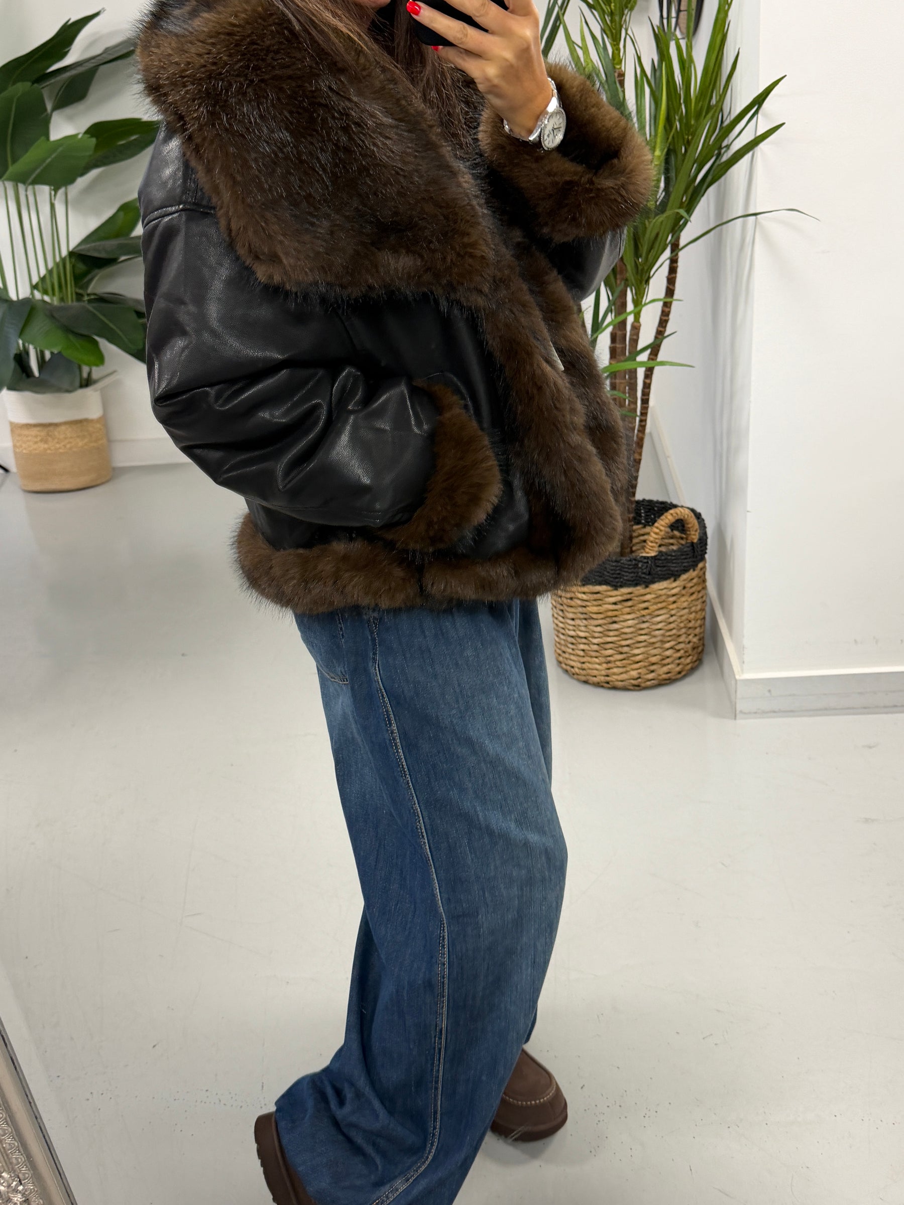 The Reversible PU/Faux Fur Jacket - Chocolate/Black