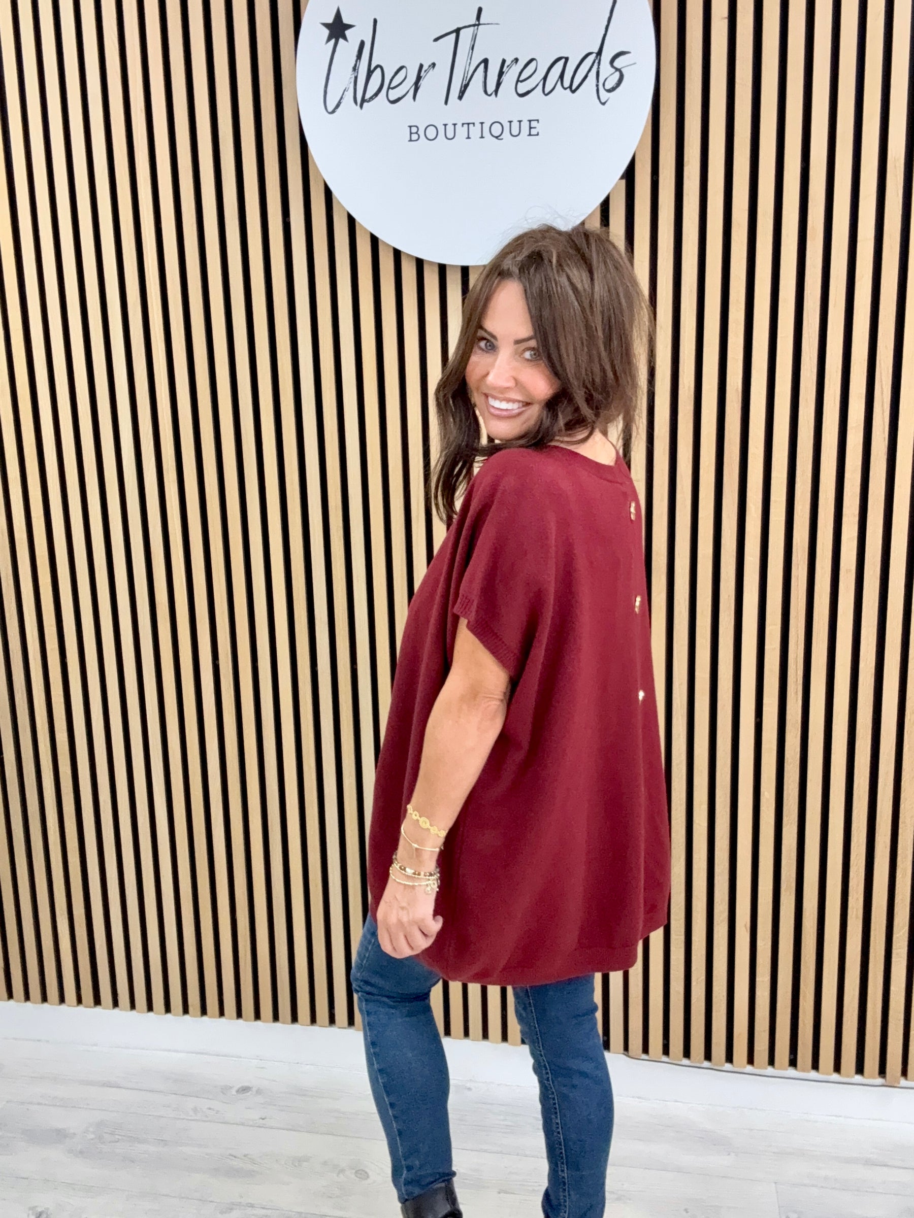 The Knitted Button Back Tank - Mulberry