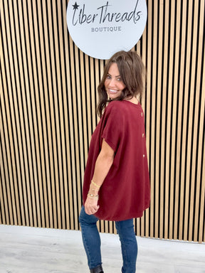 The Knitted Button Back Tank - Mulberry