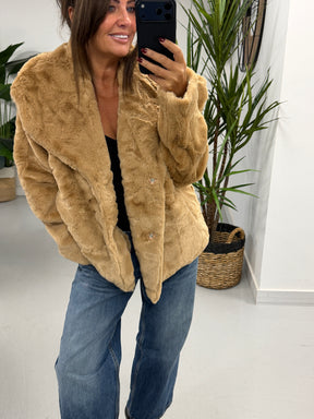 The Safron Faux Fur Coat - Camel (12-18)