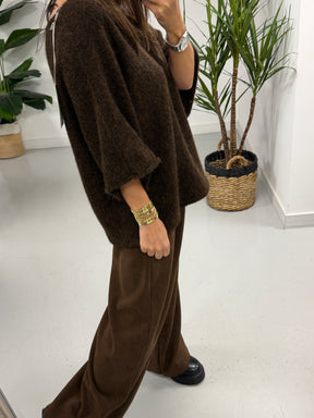 Sofia Soft Knit Crop Sleeve Knit Jumper - Chocolate (Size 10-16)