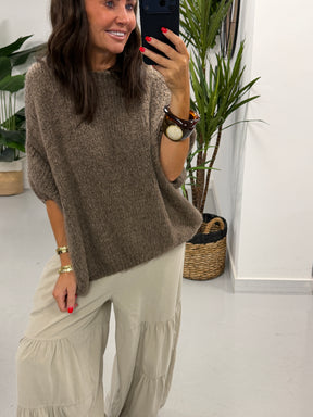 The Rustic Crop Sleeve Knit - Mocha