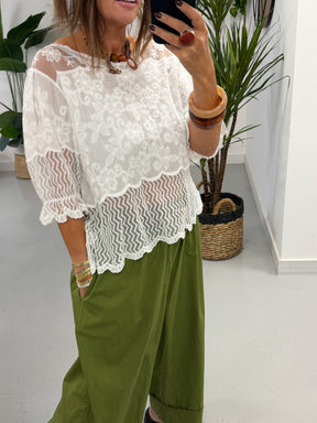 Lyra Lace Mesh Tunic - White