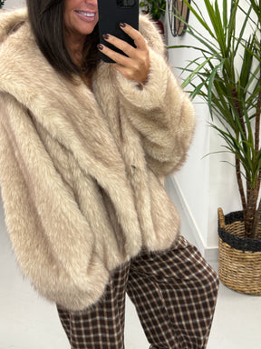 Cream Hooded Faux Fur