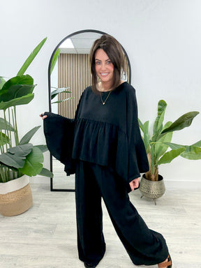 Ruffle Sleeve Co-Ord - Black