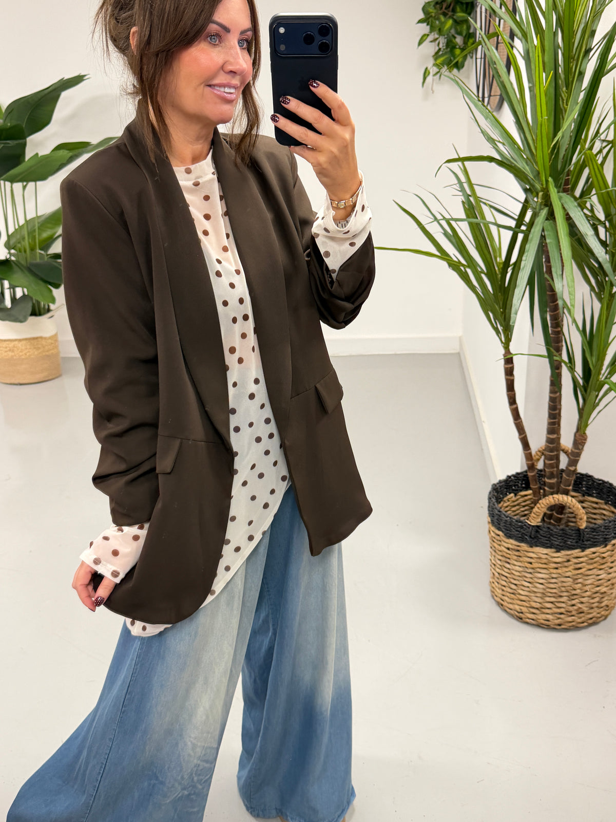 Ruched Sleeve Blazer - Chocolate (Plus sizes)