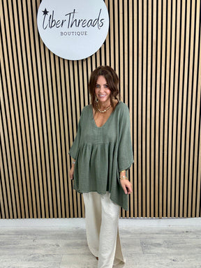 The Linen Mix Hobo Tunic - Khaki