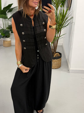Linen Military Waistcoat - Black