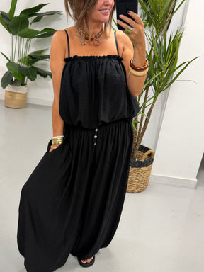 Button Crinkle Balloon Co Ord - Black