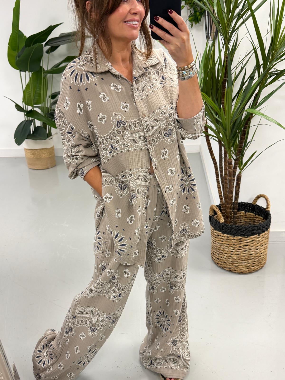 The Valencia Bandana Button Up Co Ord - Mocha