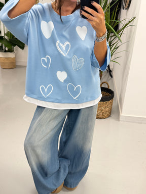 Scuba Heart Top Crop Sleeve - Baby Blue