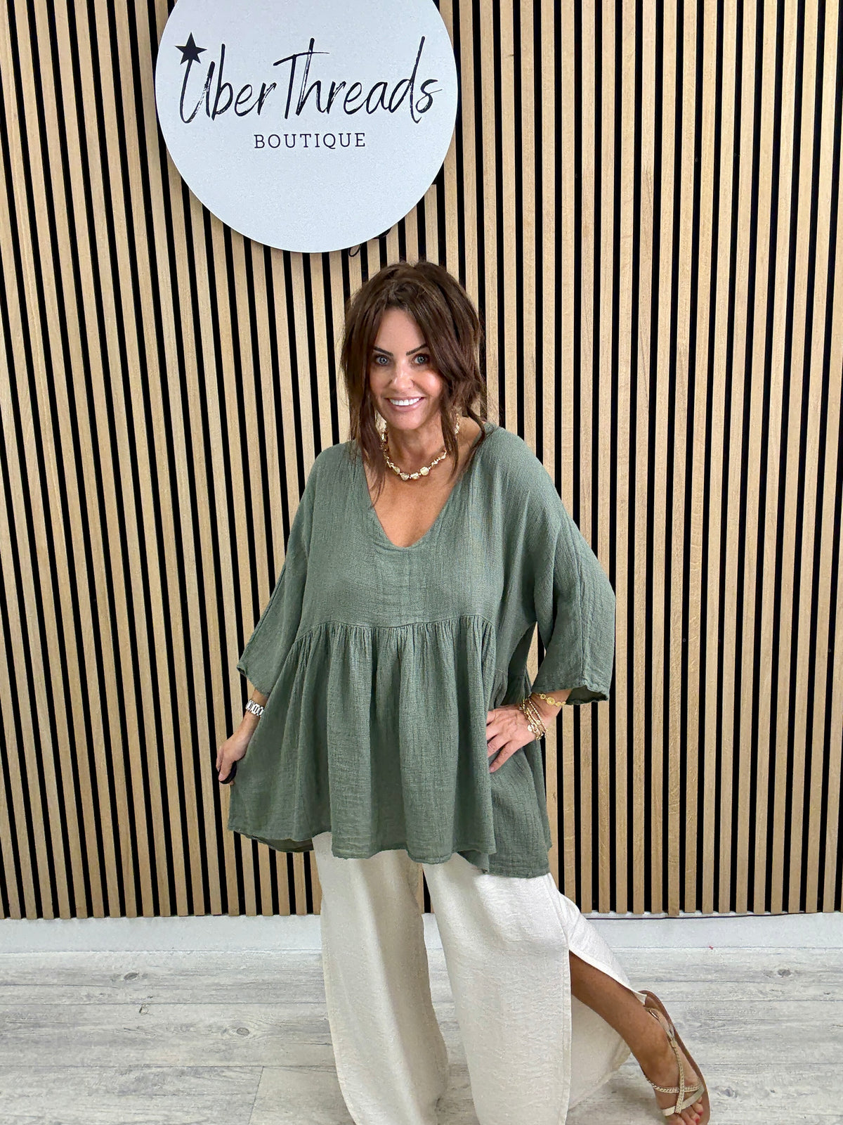 The Linen Mix Hobo Tunic - Khaki