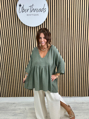 The Linen Mix Hobo Tunic - Khaki