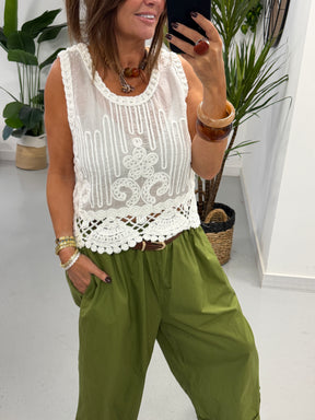 Crochet Patterned Tank - White