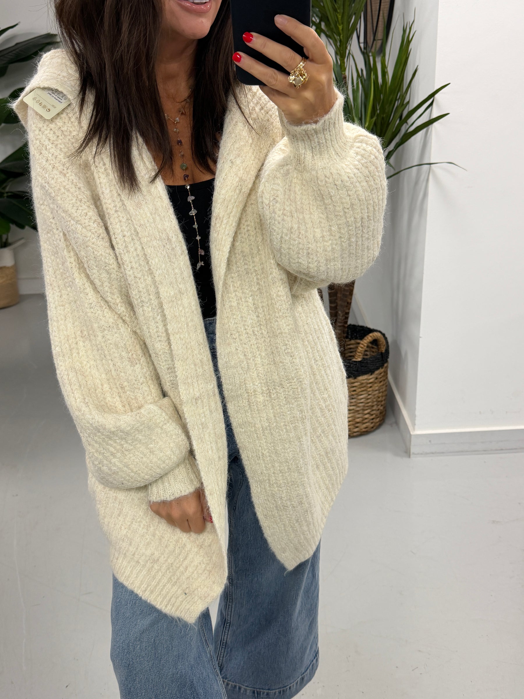 Slouchy Hooded Cardigan - Cream (Size 10-16)