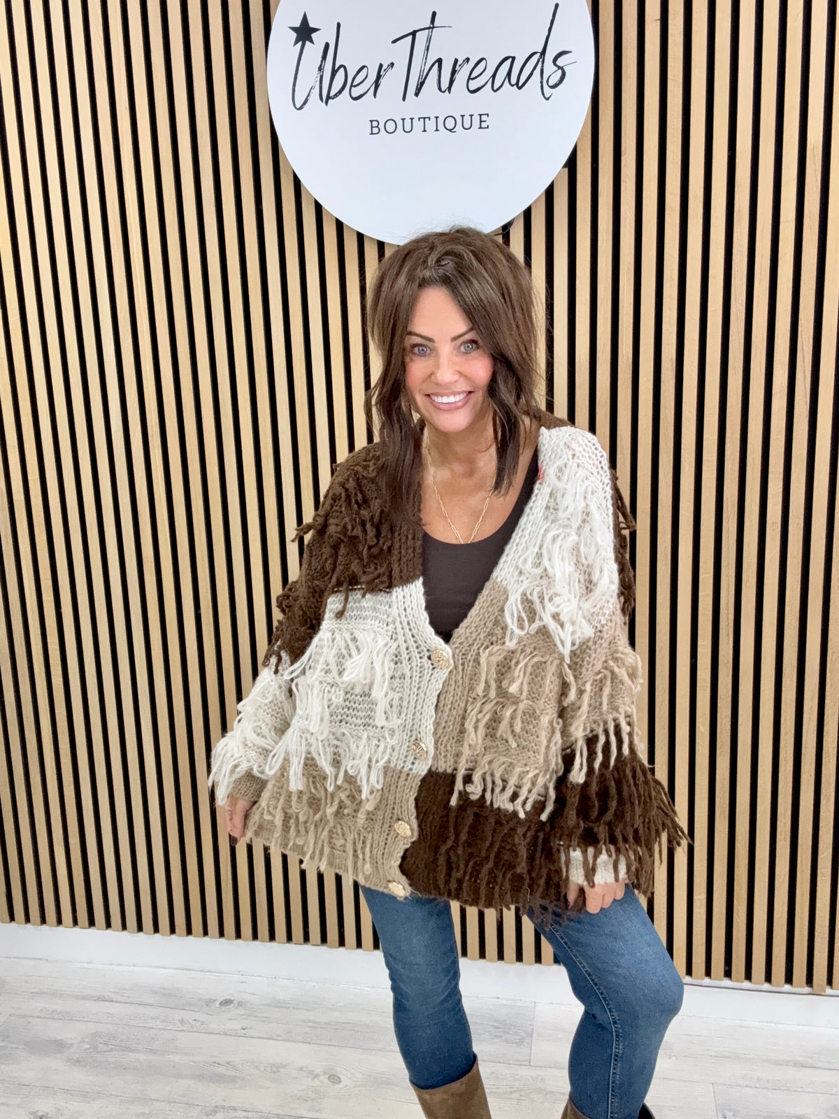 The Shaggy Cardigan - Chocolate/Camel/Cream