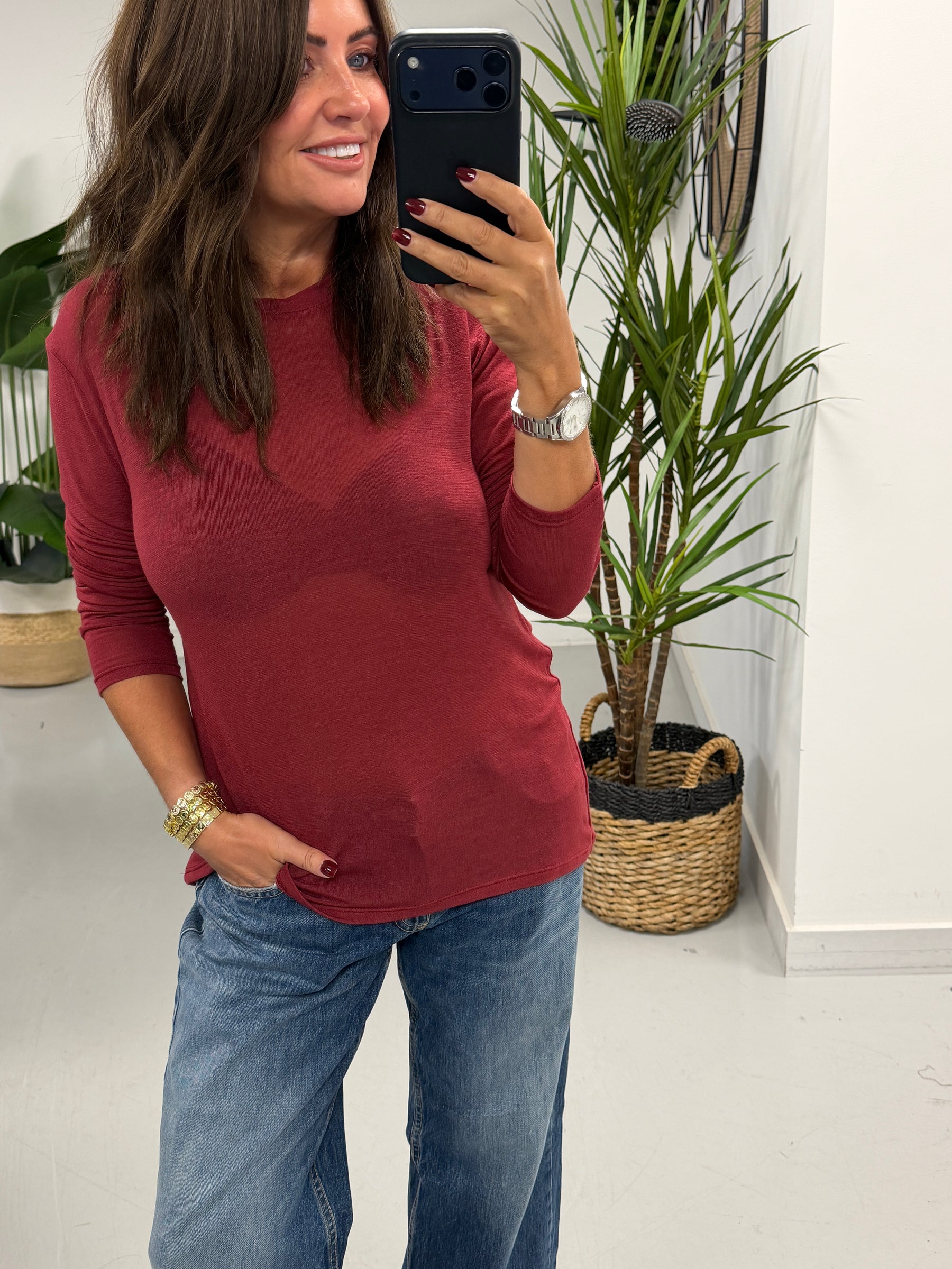 The Cashmere Blend Layering Top - Wine (Size 12-18)