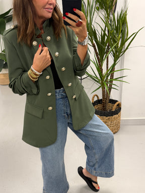 Military Ruched Sleeve Blazer - Khaki