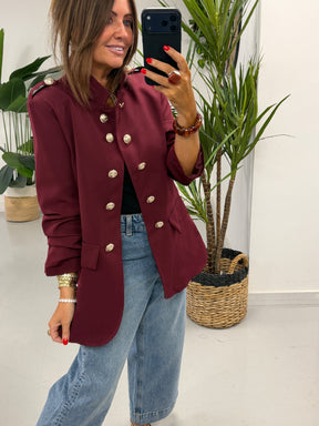 PRE ORDER Military Ruched Sleeve Blazer - Wine