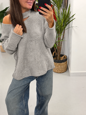 Slash Neck Knit  - Grey (Size 12-18)
