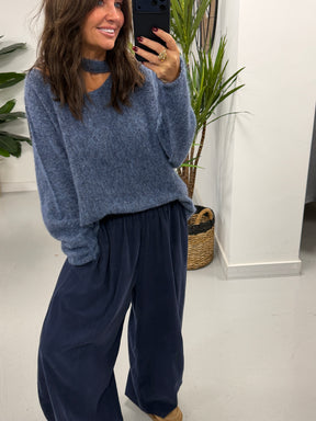 Slash Neck Knit  - Denim Blue (Size 10-16)