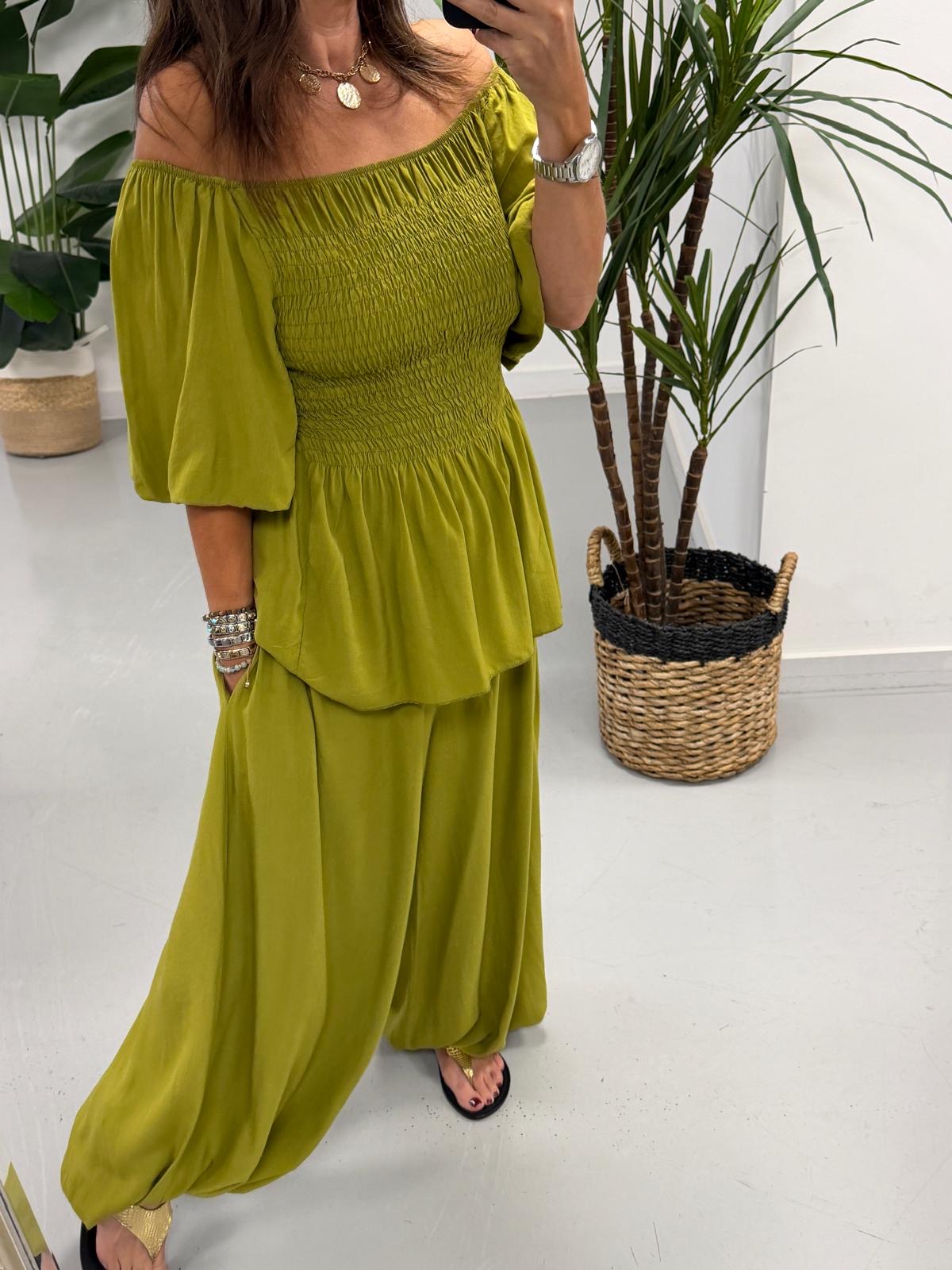 The LuLu Puff Sleeve Bardot - Pistachio