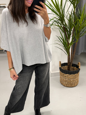 Gracie Crop Sleeve Knit - Light Grey