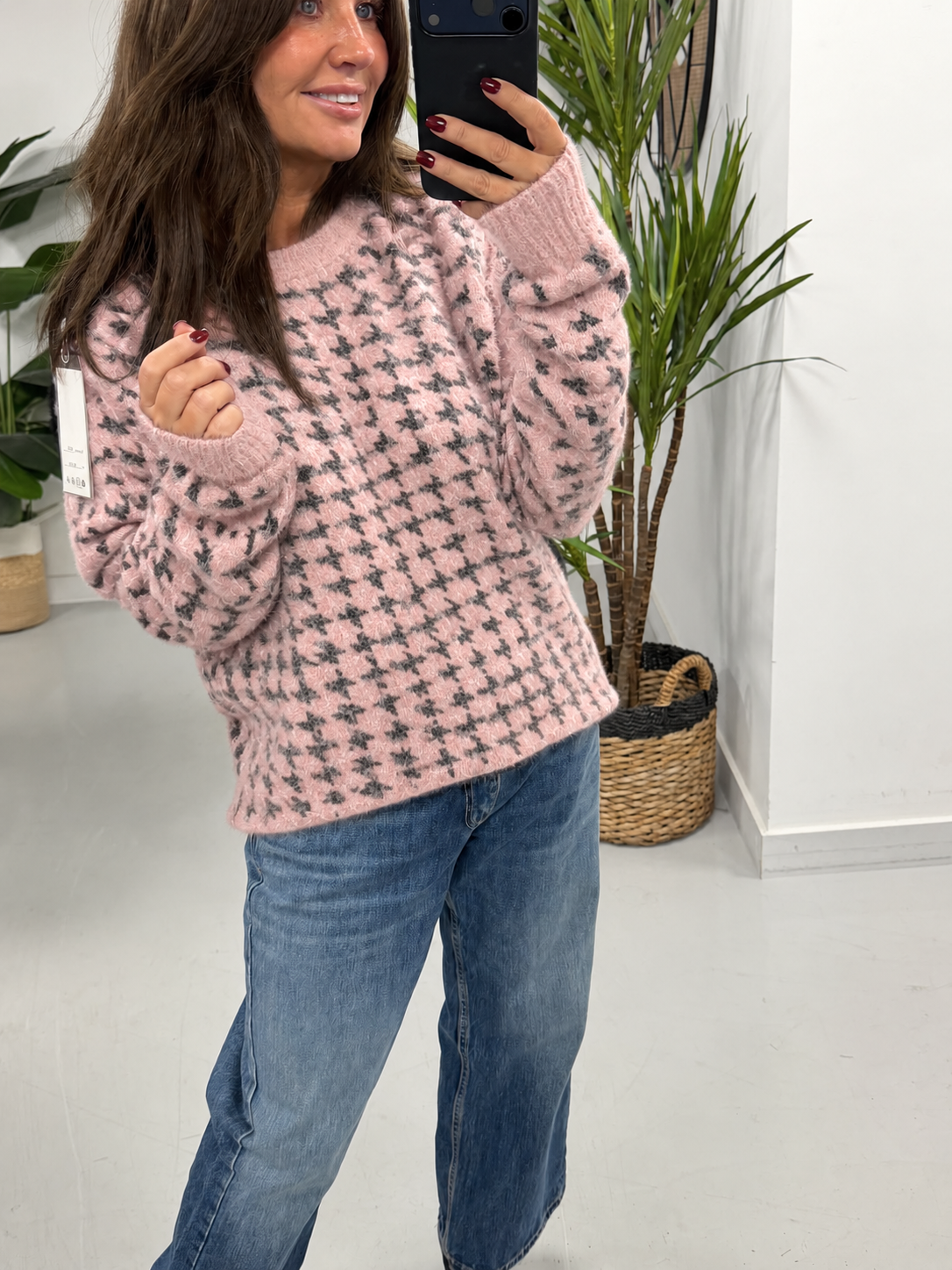 Super Soft Dogtooth Knit - Baby Pink