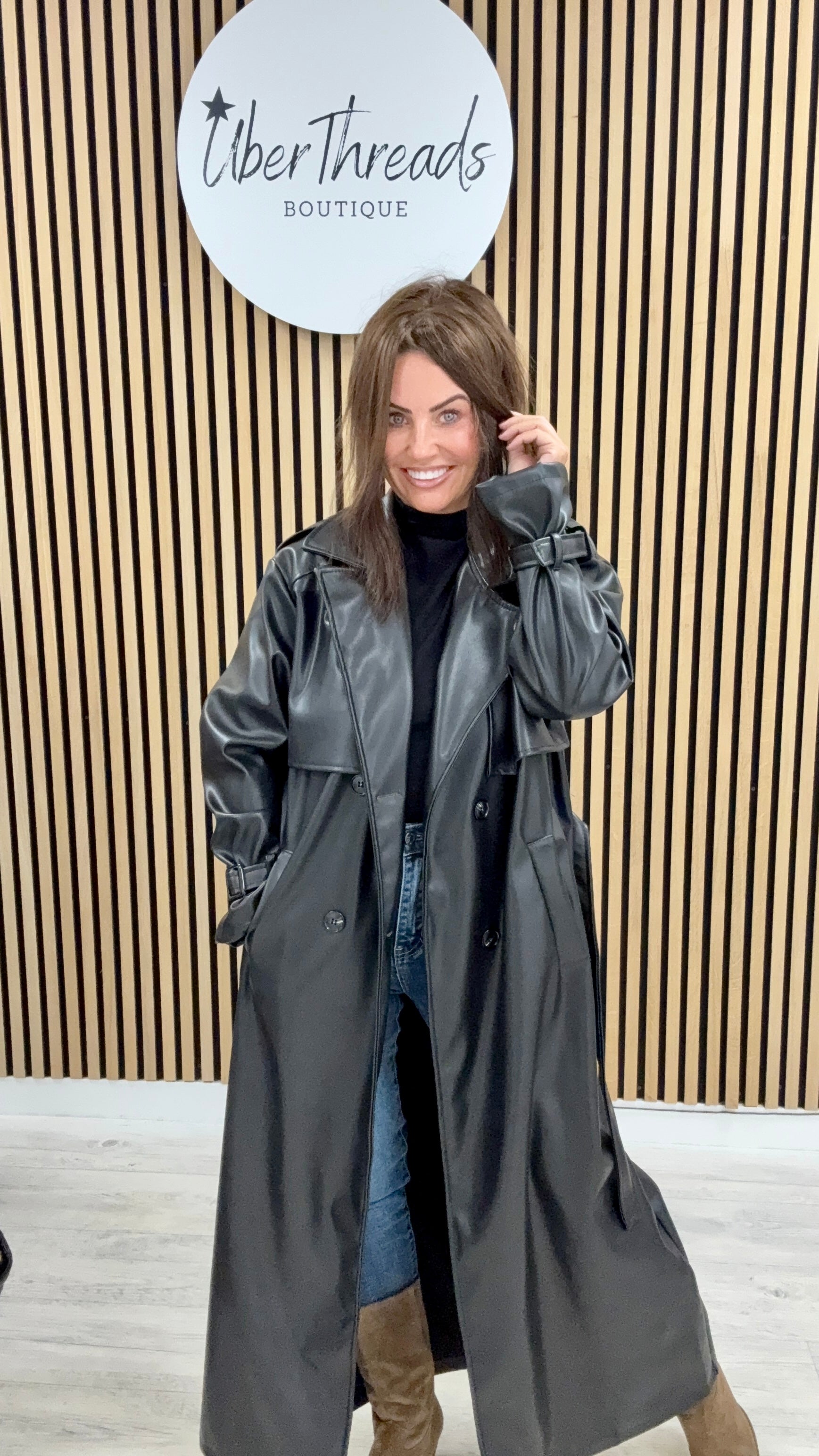 Chelsea PU Trench Coat - Black