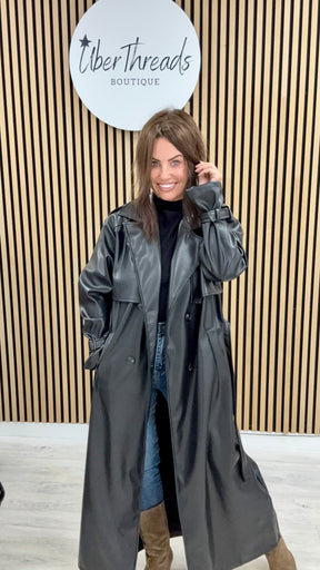 Chelsea PU Trench Coat - Black