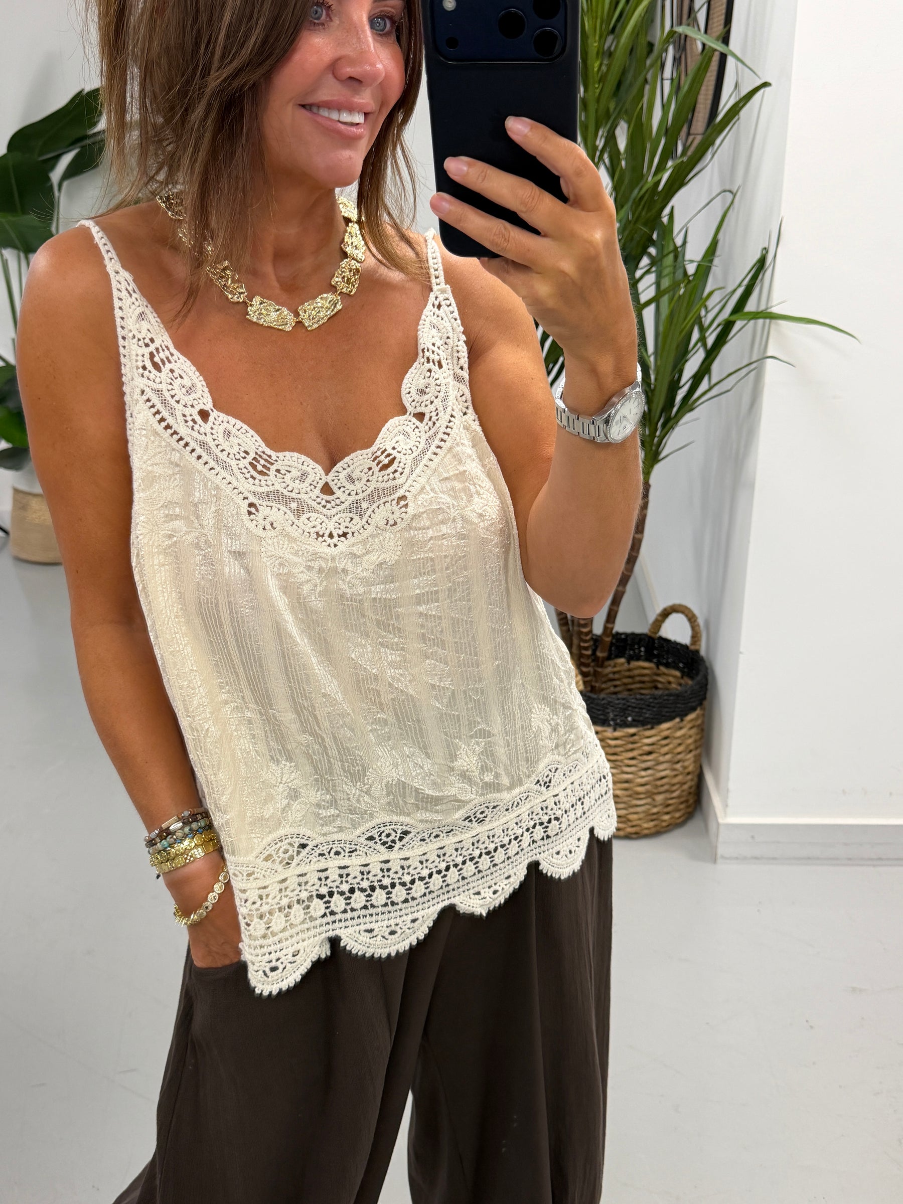 Sorrento Crochet Cami - Cream