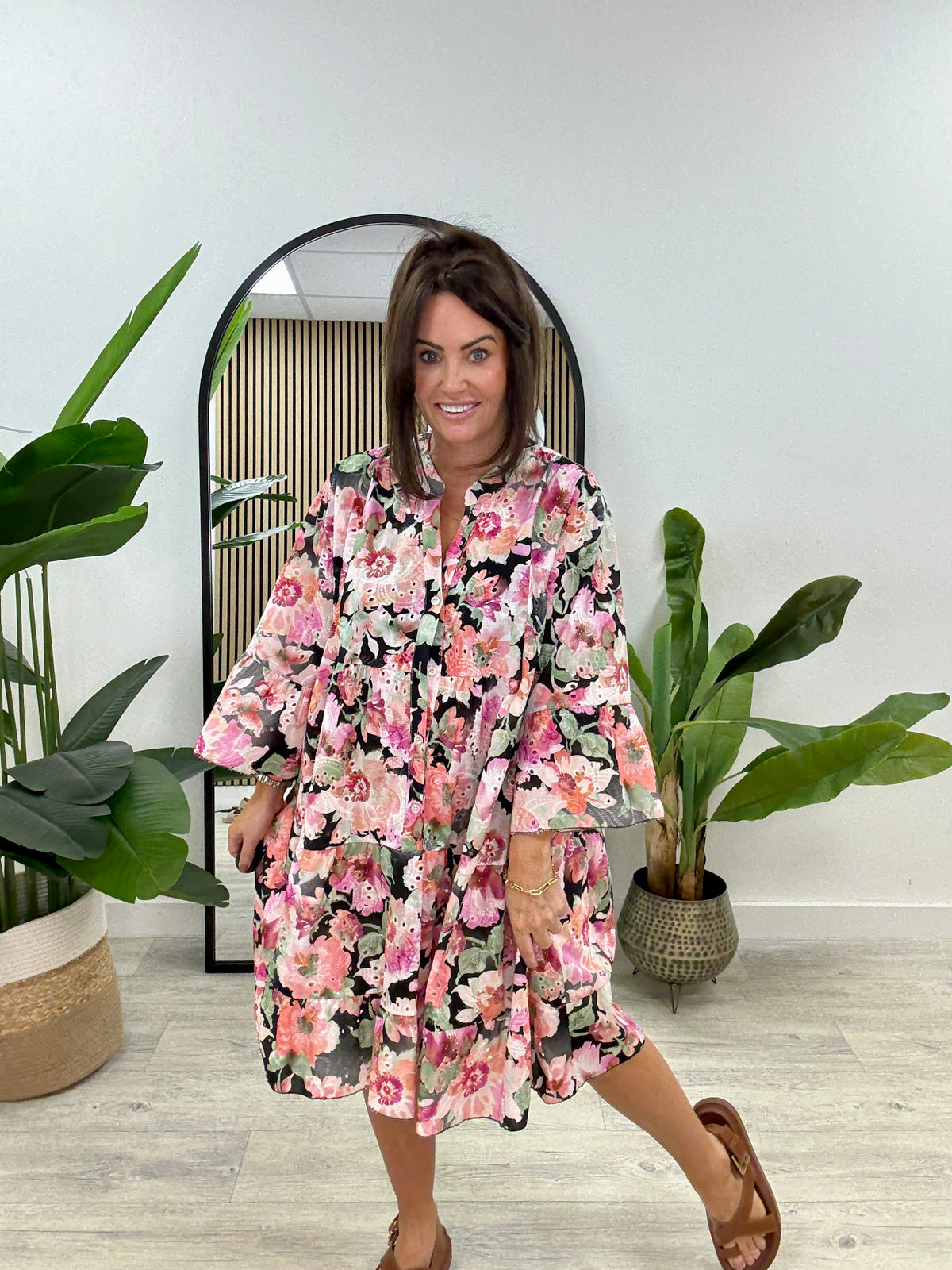 The Brodie Floral Smock -Black