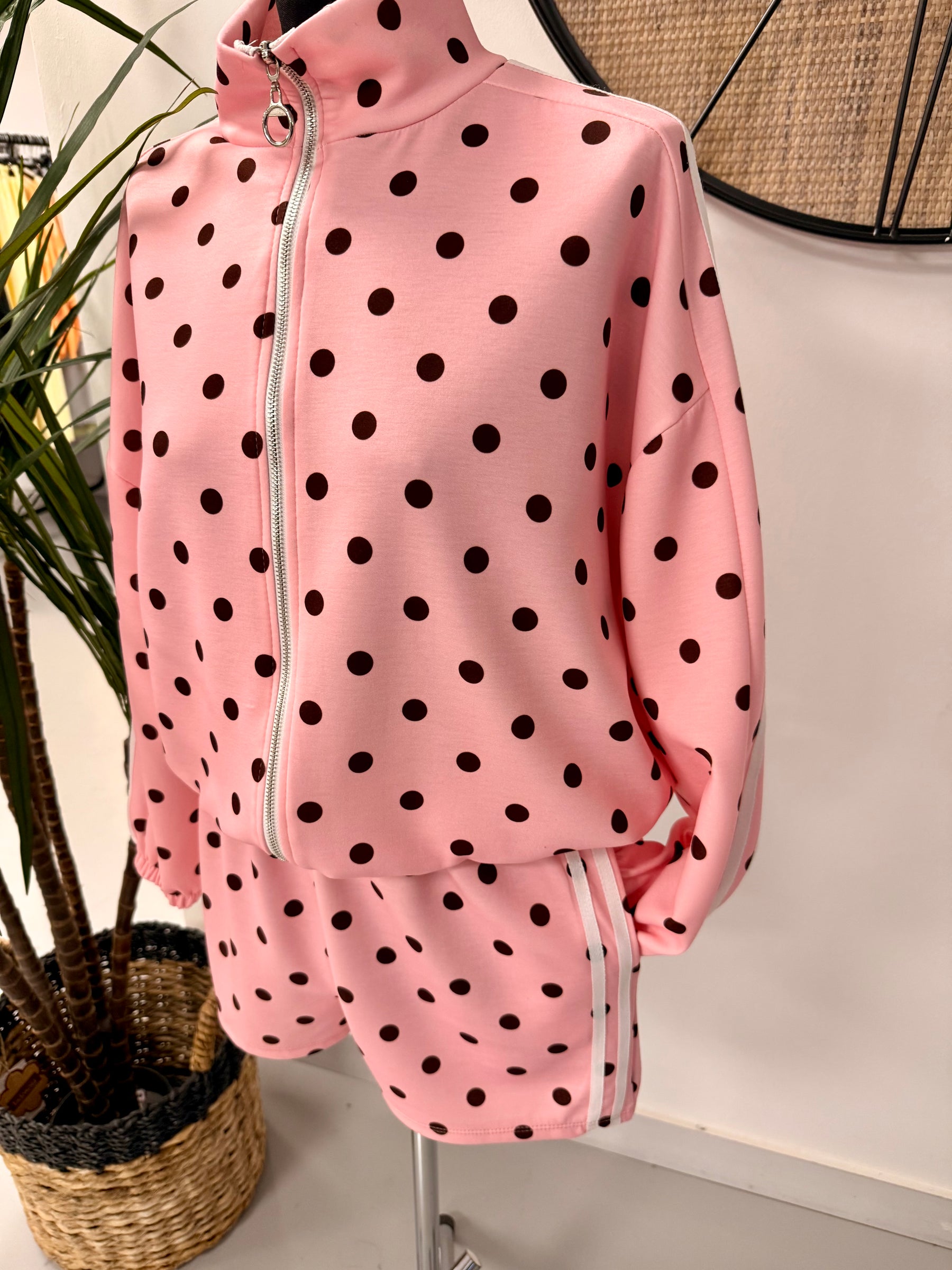 The Polka Stripe Short Set - Pink/Chocolate